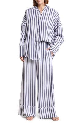 Papinelle Amelie Stripe Wide Leg Pajamas in White /Navy Stripe