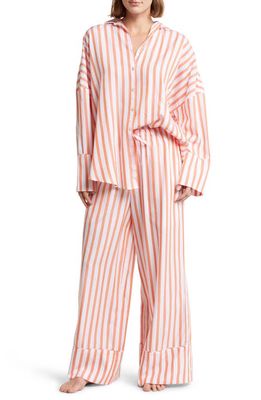 Papinelle Amelie Stripe Wide Leg Pajamas in White /Sunset Orange Stripe