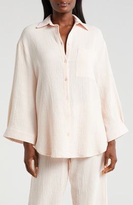 Papinelle Ashley Texture Cotton Oversize Pajama Top in Shell