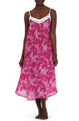 Papinelle Cheri Blossom Lace Trim Cotton & Silk Nightgown in Fuchsia