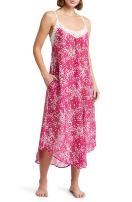 Papinelle Cheri Blossom Lace Trim Nightgown in Dark Raspberry