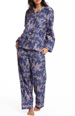 Papinelle Cherry Blossom Print Organic Cotton Pajamas in Navy