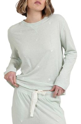Papinelle Embroidered Hearts Long Sleeve Organic Cotton Pajama Top in Sage