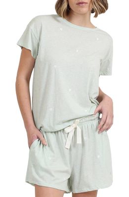 Papinelle Embroidered Hearts Short Sleeve Organic Cotton Pajama Top in Sage