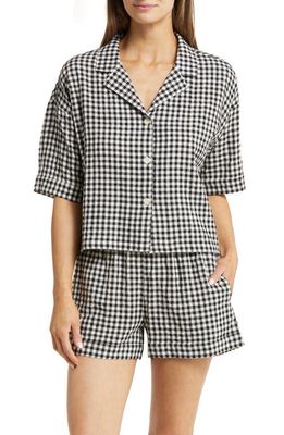 Papinelle Gingham Cotton Blend Seersucker Short Pajamas in Black