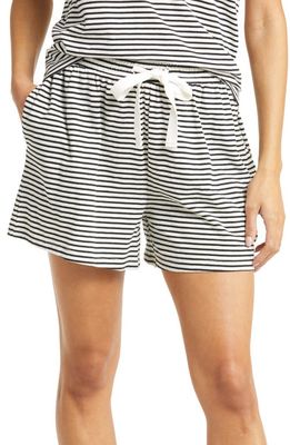 Papinelle Jada Stripe Organic Cotton Knit Pajama Shorts in Black/Cream Stripe