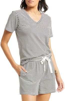 Papinelle Jada Stripe V-Neck Organic Cotton T-Shirt in Black/Cream Stripe