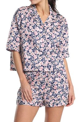 Papinelle Libby Floral Print Cotton Sateen Short Pajamas in Navy