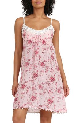 Papinelle Lou Lou Floral Lace Trim Cotton & Silk Chemise in Rose Pink
