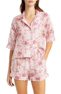 Papinelle Lou Lou Floral Print Cotton & Silk Short Pajamas in Rose Pink