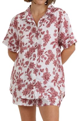 Papinelle Resort Floral Linen Pajama Top in Cinnamon Floral