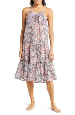 Papinelle Sienna Paisley Tiered Cotton Sateen Nightgown in French Blue