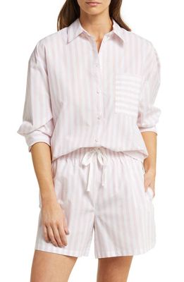 Papinelle Stripe Oversize Boxy Cotton Boxer Pajamas in Papinelle Pink White Stripe