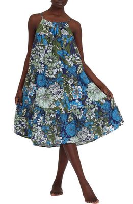 Papinelle x Karen Walker Floral Print Cotton & Silk Nightgown in Blue Daisy