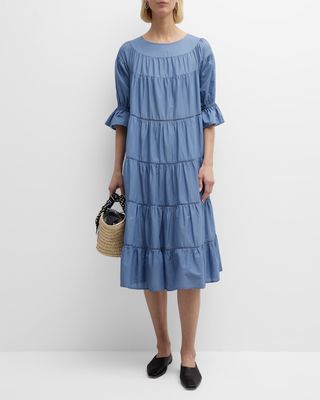 Paradis Tiered Lace-Inset Midi Dress