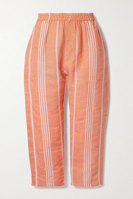 Paradised - Cropped Striped Cotton Tapered Pants - Orange