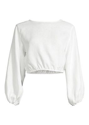 Paradiso Bena Linen Puff-Sleeve Crop Top