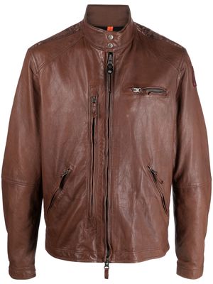 Parajumpers high-neck leather jacket - Brown