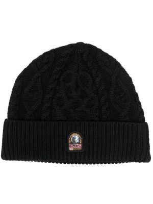 Parajumpers logo-patch cable-knit beanie - Black