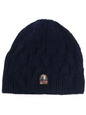 Parajumpers logo-patch cable-knit beanie - Blue