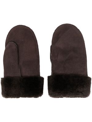 Parajumpers logo-patch fur-lined mittens - Brown