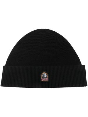 Parajumpers logo-patch knitted merino beanie - Black