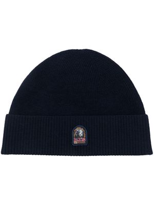 Parajumpers logo-patch knitted merino beanie - Blue
