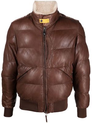Parajumpers logo-patch padded leather jacket - Brown