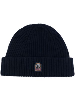 Parajumpers logo-patch ribbed-knit beanie - Blue
