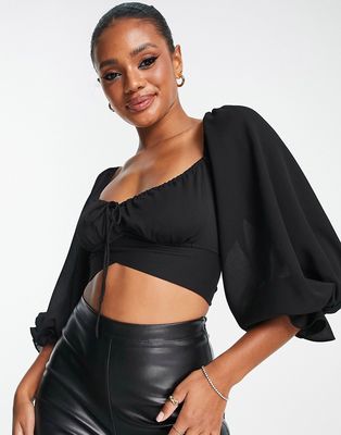 Parallel Lines crop top with balloon sleeves in black