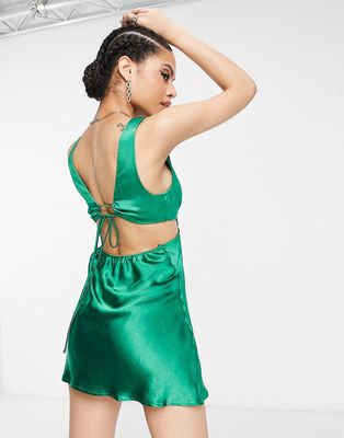 Parallel Lines cut out satin slip mini dress in green