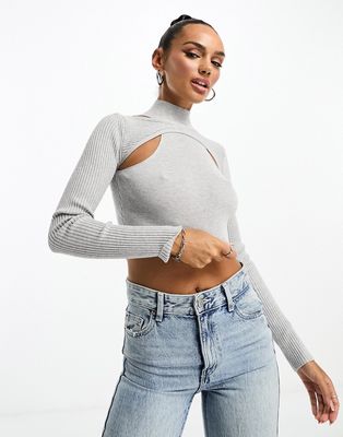 Parallel Lines layered cut out detail top in gray