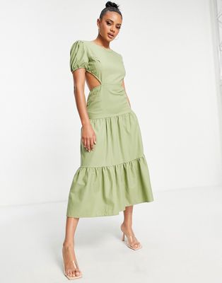 Parallel Lines milkmaid cut out maxi dress in sage green