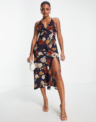 Parallel Lines plunge neck midi dress in floral-Multi