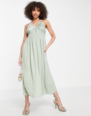 Parallel Lines soft maxi dress with ruched bust in green