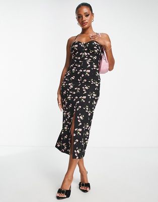 Parallel Lines strappy back midi dress in floral print-Multi