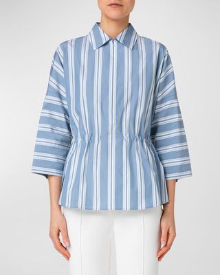 Parasol Striped Cotton Blouse with Zip Front