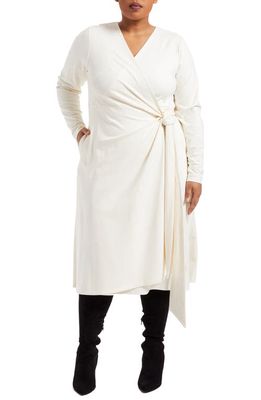 Pari Passu Belinda Long Sleeve Ponte Wrap Midi Dress in Ivory