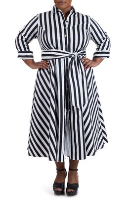 Pari Passu Stripe Long Sleeve Cotton Poplin Shirtdress in Black/White