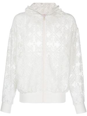Paria Farzaneh lace zip-up cotton hoodie - White