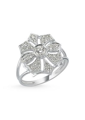 Paris Art Deco 18K White Gold & 0.44 TCW Diamond Flower Ring