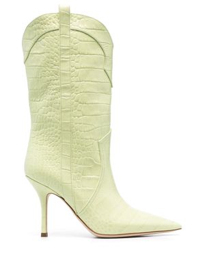 Paris Texas crocodile-embossed stiletto boots - Green