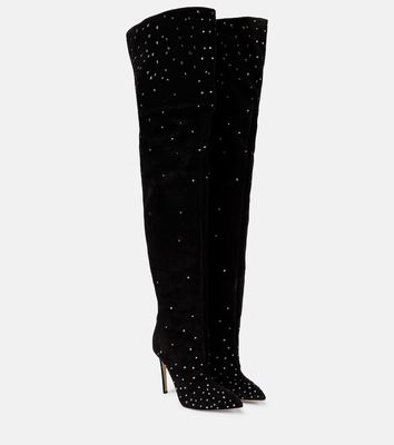 Paris Texas Embellished suede over-the-knee boots