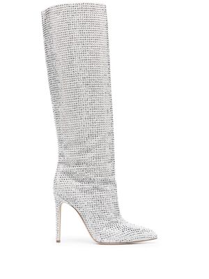 Paris Texas Holly crystal-embellished 105mm knee boots - White