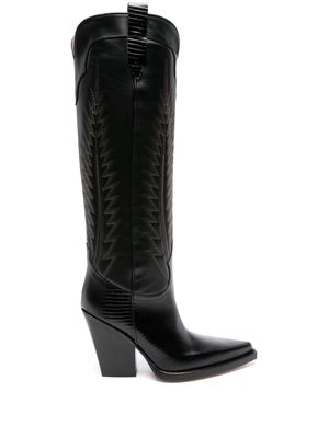 Paris Texas panelled leather knee-high boots - Black