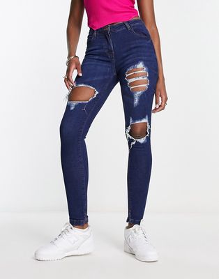 Parisian distressed skinny jeans in indigo-Blue