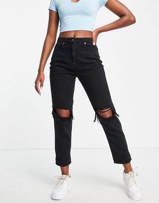 Parisian ripped mom jeans in charcoal-Gray