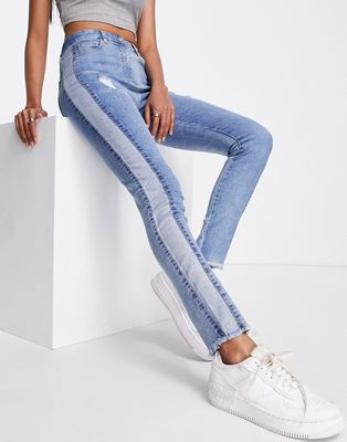 Parisian skinny jeans with panel detail in mid wash blue