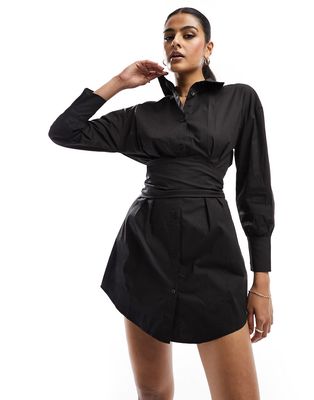 Parisian sleeveless dress with eyelet lace up belt in black