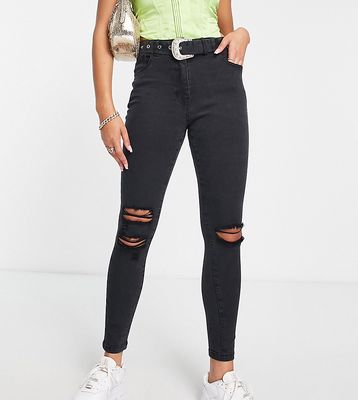 Parisian Tall belted skinny jeans in charcoal-Gray